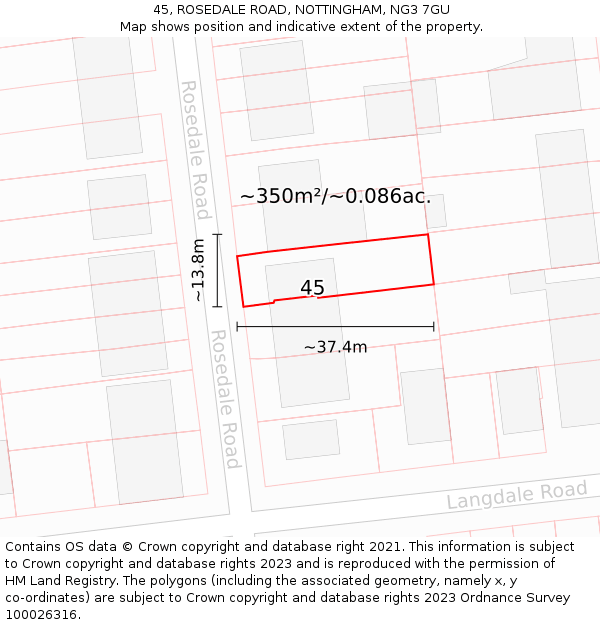 45, ROSEDALE ROAD, NOTTINGHAM, NG3 7GU: Plot and title map