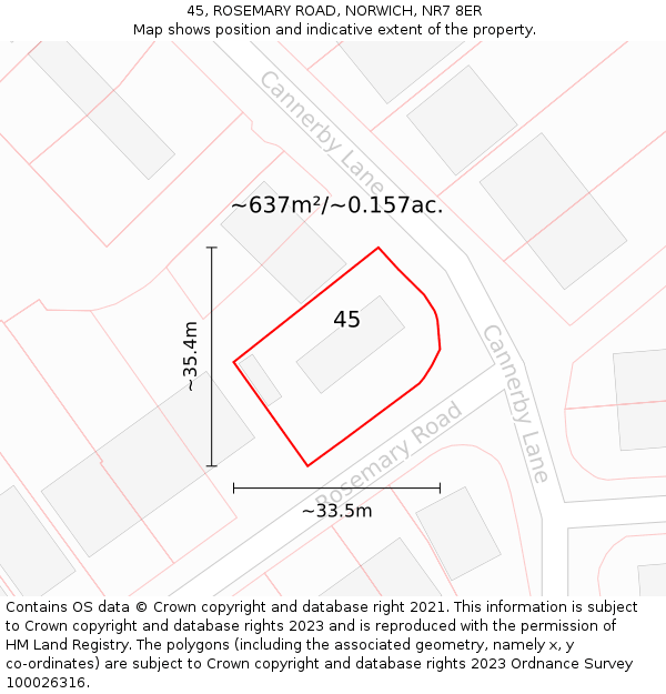 45, ROSEMARY ROAD, NORWICH, NR7 8ER: Plot and title map