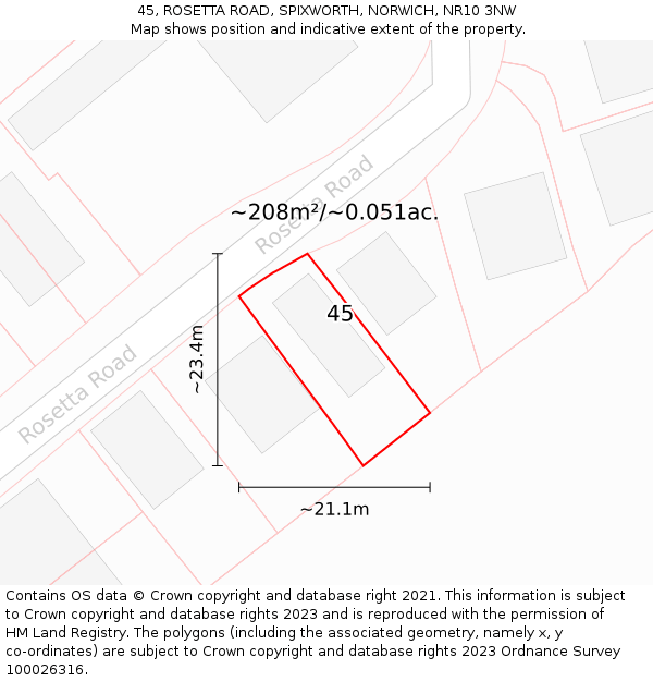 45, ROSETTA ROAD, SPIXWORTH, NORWICH, NR10 3NW: Plot and title map