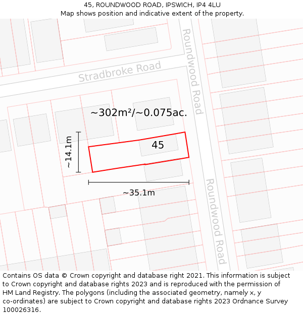 45, ROUNDWOOD ROAD, IPSWICH, IP4 4LU: Plot and title map