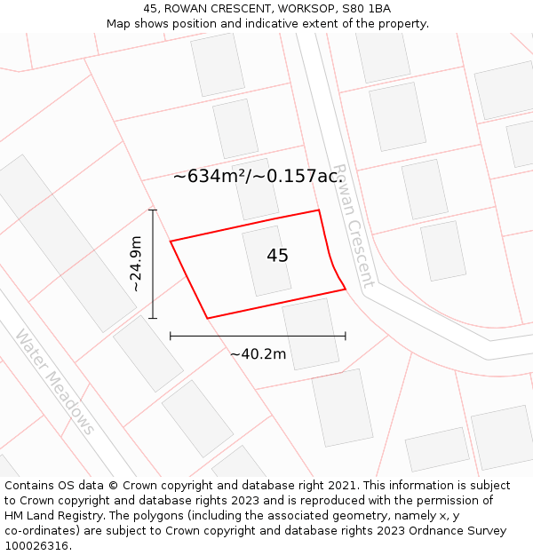 45, ROWAN CRESCENT, WORKSOP, S80 1BA: Plot and title map