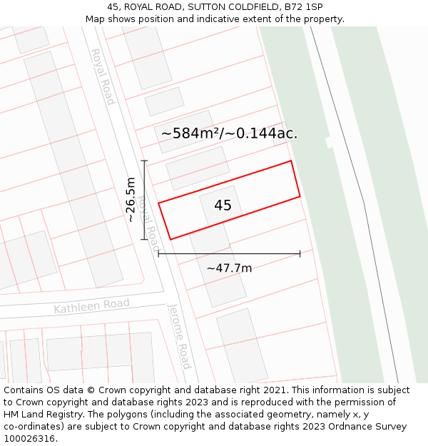 45, ROYAL ROAD, SUTTON COLDFIELD, B72 1SP: Plot and title map
