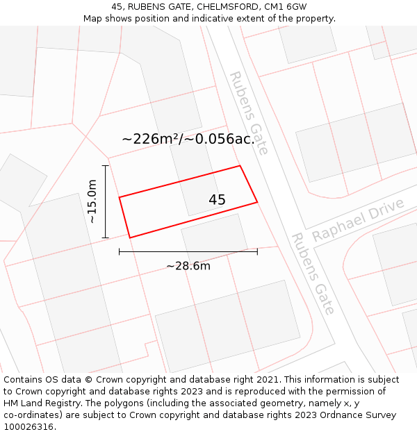 45, RUBENS GATE, CHELMSFORD, CM1 6GW: Plot and title map