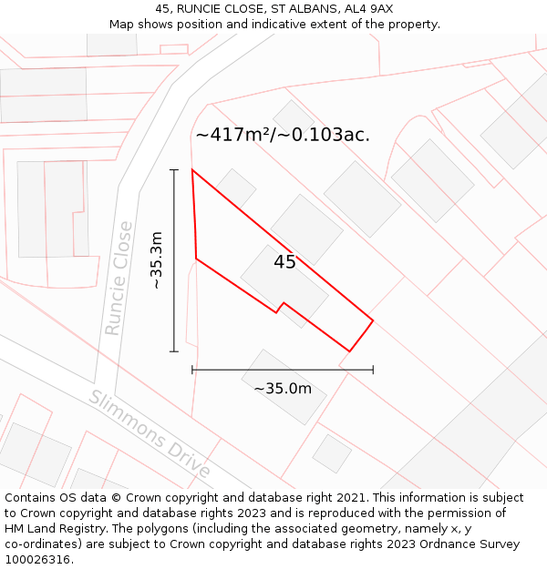 45, RUNCIE CLOSE, ST ALBANS, AL4 9AX: Plot and title map