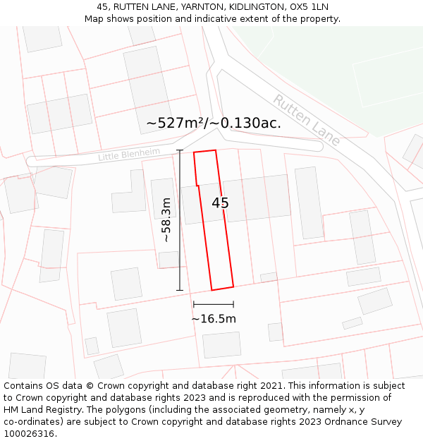 45, RUTTEN LANE, YARNTON, KIDLINGTON, OX5 1LN: Plot and title map