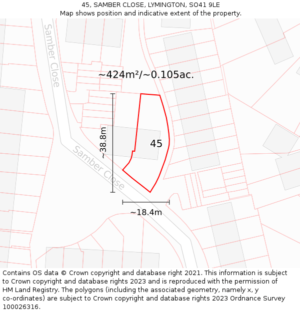 45, SAMBER CLOSE, LYMINGTON, SO41 9LE: Plot and title map