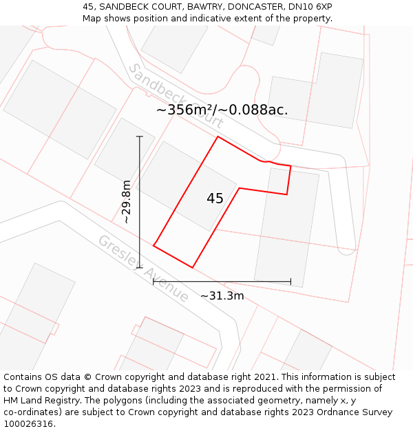45, SANDBECK COURT, BAWTRY, DONCASTER, DN10 6XP: Plot and title map