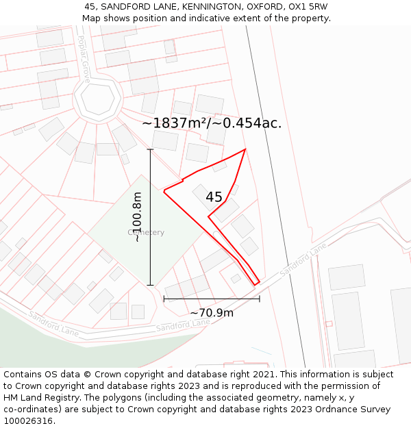 45, SANDFORD LANE, KENNINGTON, OXFORD, OX1 5RW: Plot and title map