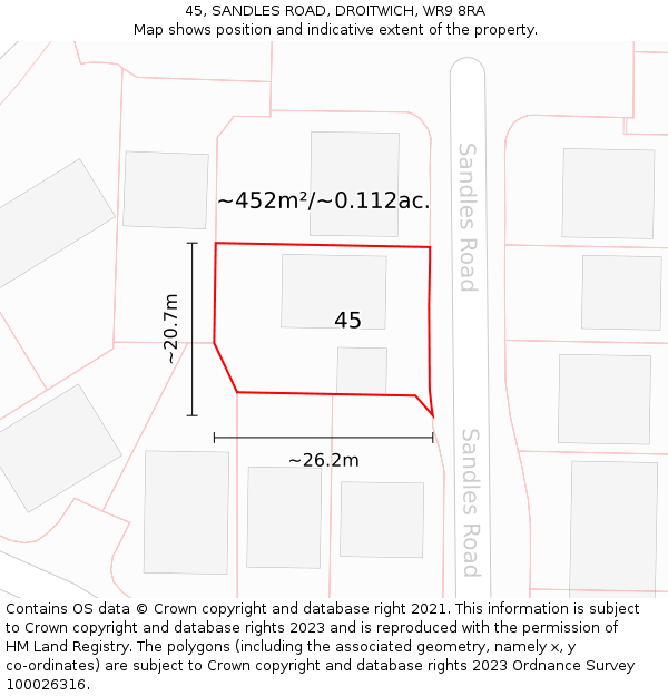 45, SANDLES ROAD, DROITWICH, WR9 8RA: Plot and title map
