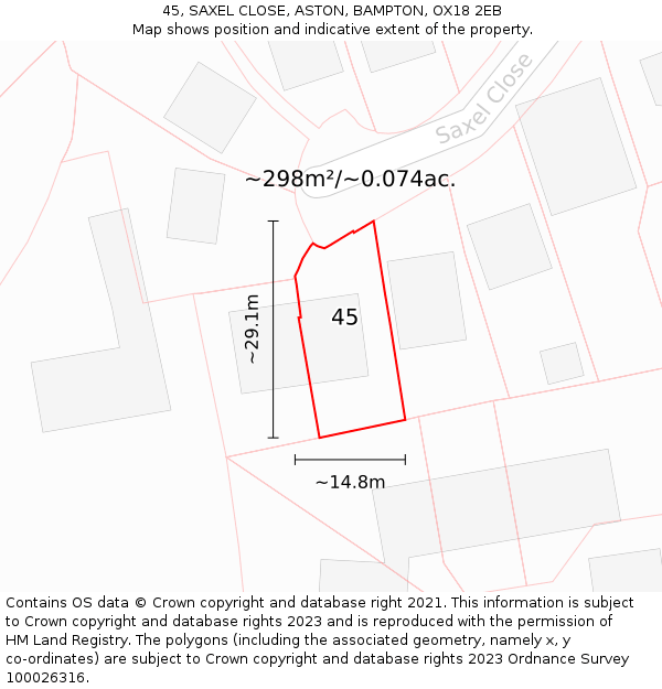 45, SAXEL CLOSE, ASTON, BAMPTON, OX18 2EB: Plot and title map