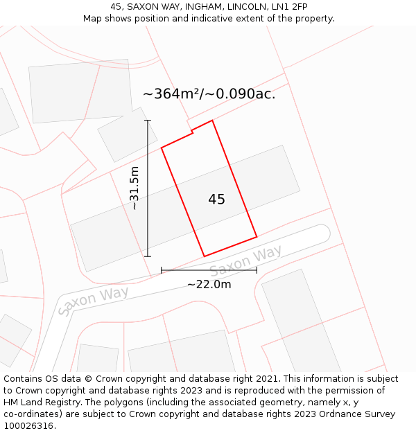 45, SAXON WAY, INGHAM, LINCOLN, LN1 2FP: Plot and title map