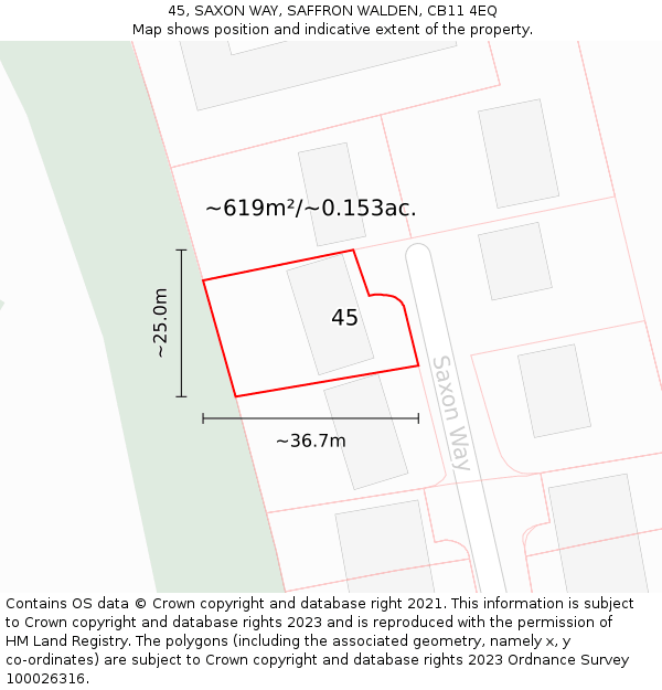 45, SAXON WAY, SAFFRON WALDEN, CB11 4EQ: Plot and title map