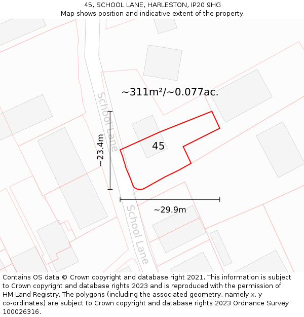 45, SCHOOL LANE, HARLESTON, IP20 9HG: Plot and title map