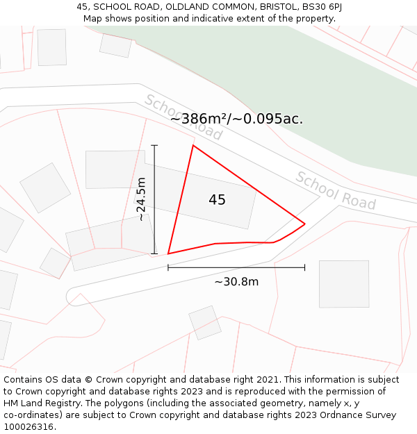 45, SCHOOL ROAD, OLDLAND COMMON, BRISTOL, BS30 6PJ: Plot and title map