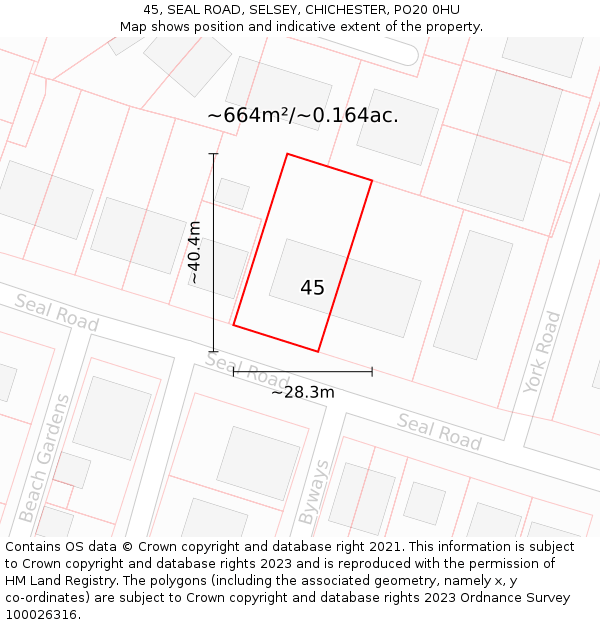 45, SEAL ROAD, SELSEY, CHICHESTER, PO20 0HU: Plot and title map