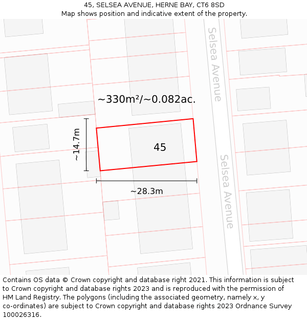 45, SELSEA AVENUE, HERNE BAY, CT6 8SD: Plot and title map