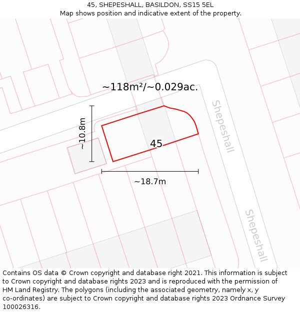 45, SHEPESHALL, BASILDON, SS15 5EL: Plot and title map