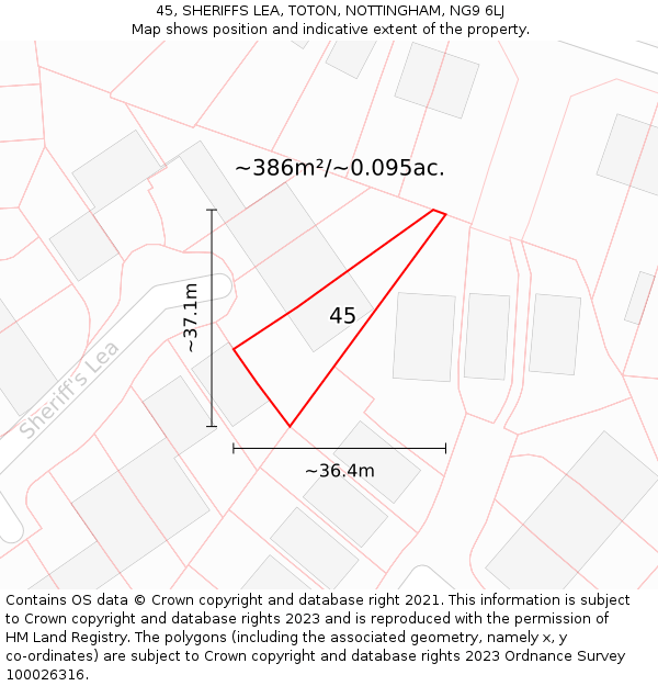 45, SHERIFFS LEA, TOTON, NOTTINGHAM, NG9 6LJ: Plot and title map