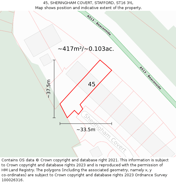 45, SHERINGHAM COVERT, STAFFORD, ST16 3YL: Plot and title map