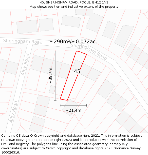 45, SHERINGHAM ROAD, POOLE, BH12 1NS: Plot and title map