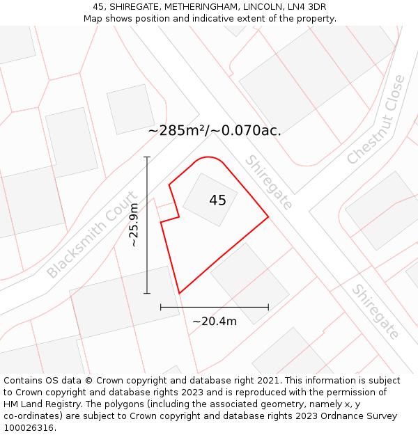 45, SHIREGATE, METHERINGHAM, LINCOLN, LN4 3DR: Plot and title map