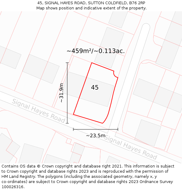 45, SIGNAL HAYES ROAD, SUTTON COLDFIELD, B76 2RP: Plot and title map