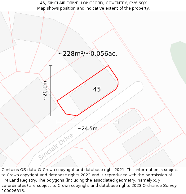 45, SINCLAIR DRIVE, LONGFORD, COVENTRY, CV6 6QX: Plot and title map