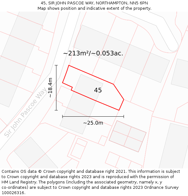 45, SIR JOHN PASCOE WAY, NORTHAMPTON, NN5 6PN: Plot and title map
