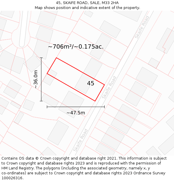 45, SKAIFE ROAD, SALE, M33 2HA: Plot and title map