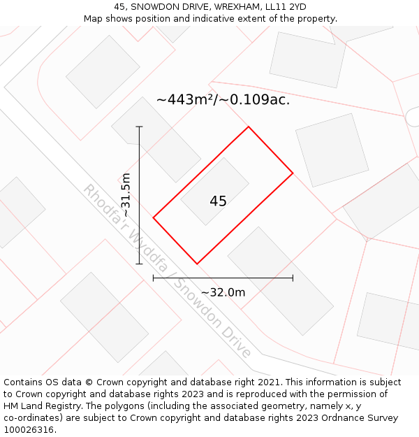 45, SNOWDON DRIVE, WREXHAM, LL11 2YD: Plot and title map