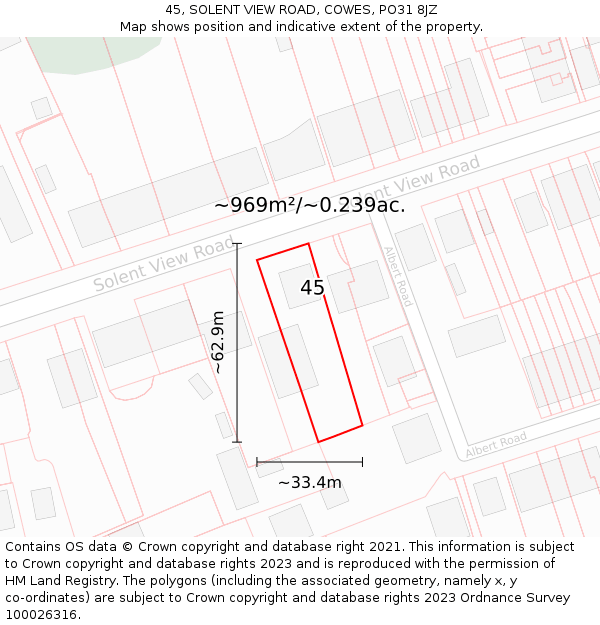 45, SOLENT VIEW ROAD, COWES, PO31 8JZ: Plot and title map
