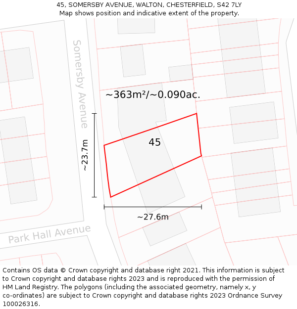 45, SOMERSBY AVENUE, WALTON, CHESTERFIELD, S42 7LY: Plot and title map