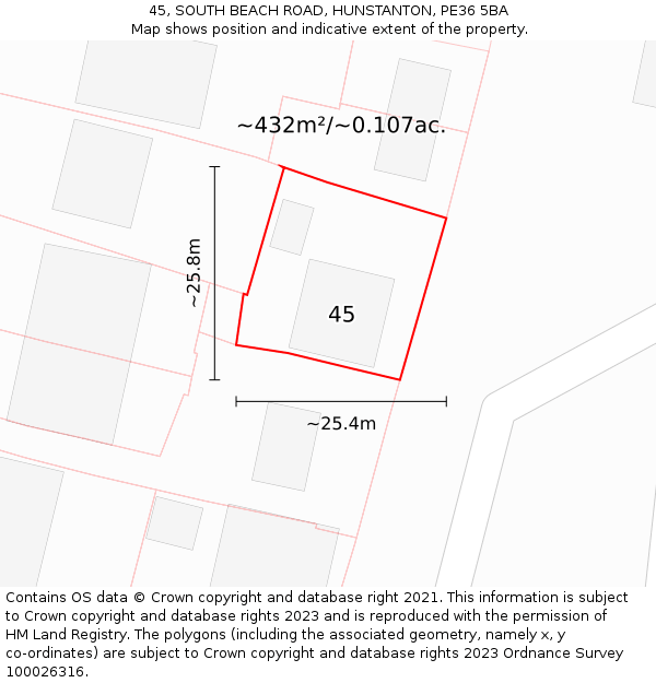 45, SOUTH BEACH ROAD, HUNSTANTON, PE36 5BA: Plot and title map