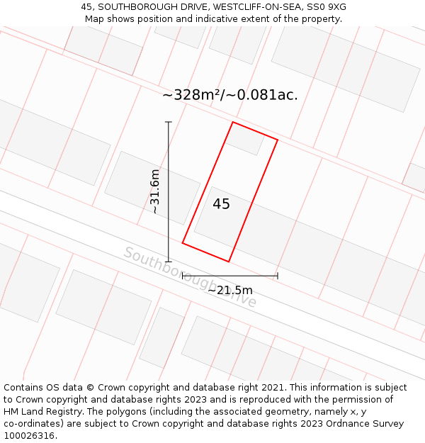 45, SOUTHBOROUGH DRIVE, WESTCLIFF-ON-SEA, SS0 9XG: Plot and title map