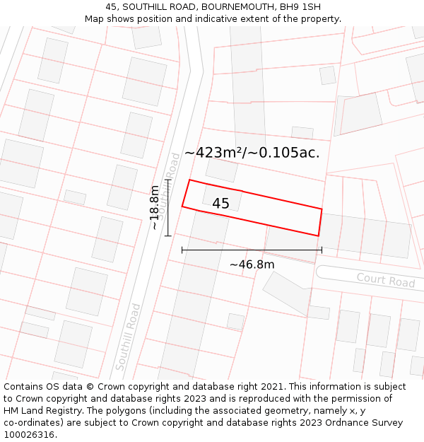 45, SOUTHILL ROAD, BOURNEMOUTH, BH9 1SH: Plot and title map