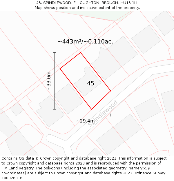 45, SPINDLEWOOD, ELLOUGHTON, BROUGH, HU15 1LL: Plot and title map