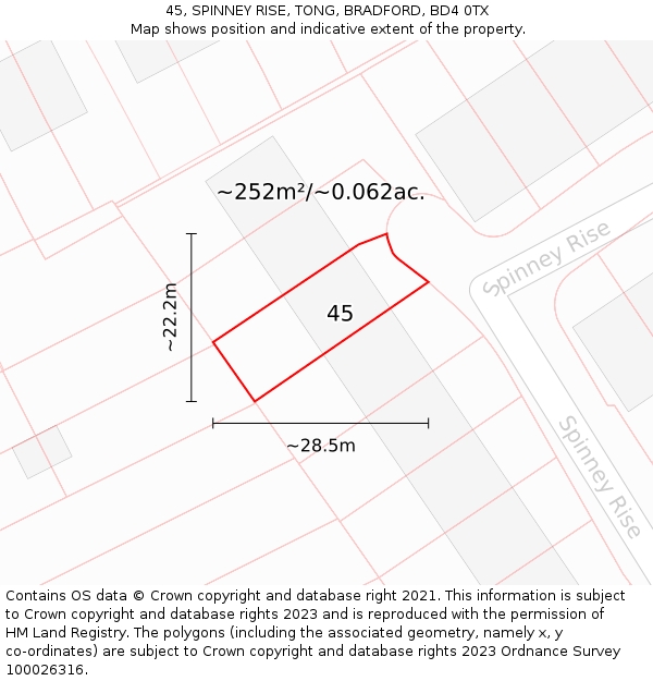 45, SPINNEY RISE, TONG, BRADFORD, BD4 0TX: Plot and title map