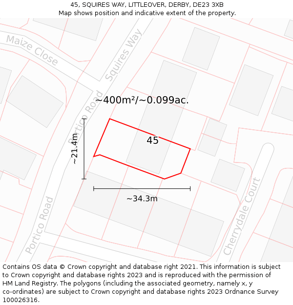 45, SQUIRES WAY, LITTLEOVER, DERBY, DE23 3XB: Plot and title map