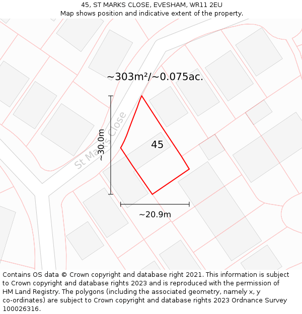45, ST MARKS CLOSE, EVESHAM, WR11 2EU: Plot and title map