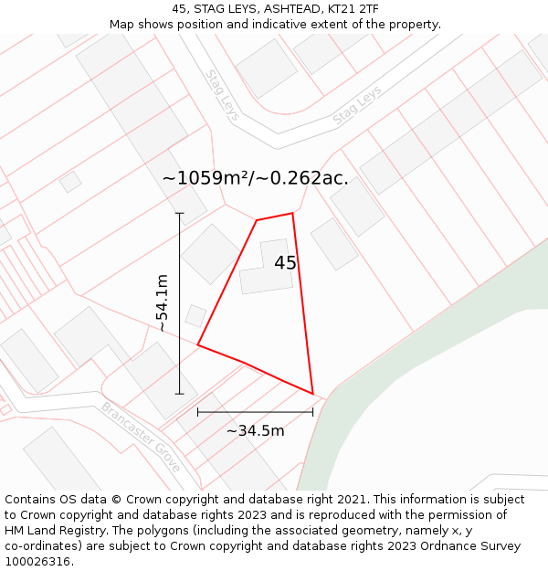 45, STAG LEYS, ASHTEAD, KT21 2TF: Plot and title map