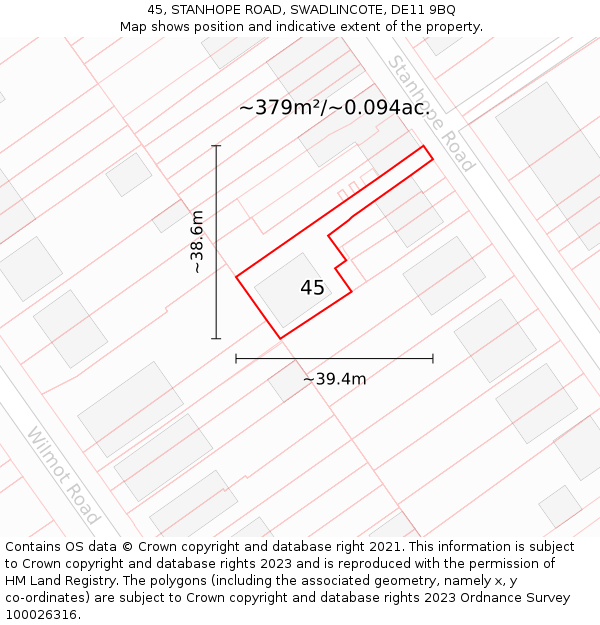 45, STANHOPE ROAD, SWADLINCOTE, DE11 9BQ: Plot and title map