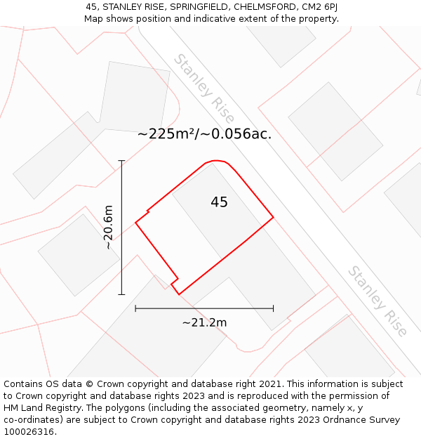 45, STANLEY RISE, SPRINGFIELD, CHELMSFORD, CM2 6PJ: Plot and title map