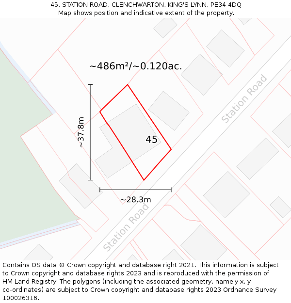 45, STATION ROAD, CLENCHWARTON, KING'S LYNN, PE34 4DQ: Plot and title map