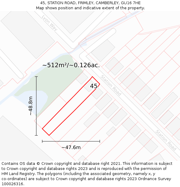 45, STATION ROAD, FRIMLEY, CAMBERLEY, GU16 7HE: Plot and title map