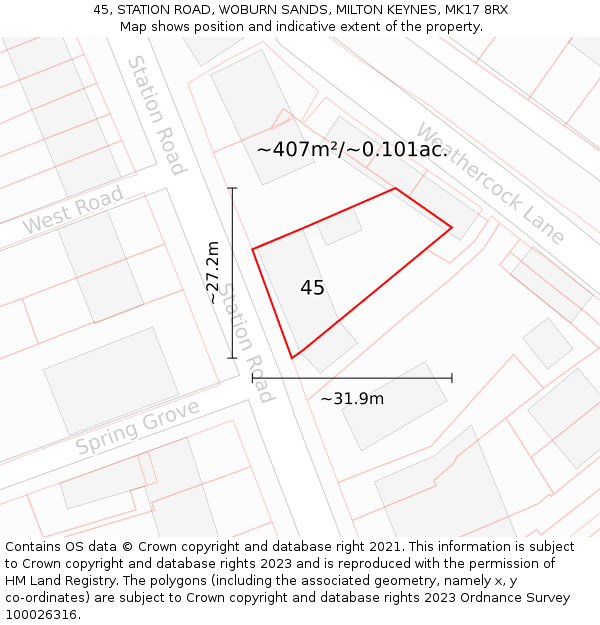 45, STATION ROAD, WOBURN SANDS, MILTON KEYNES, MK17 8RX: Plot and title map