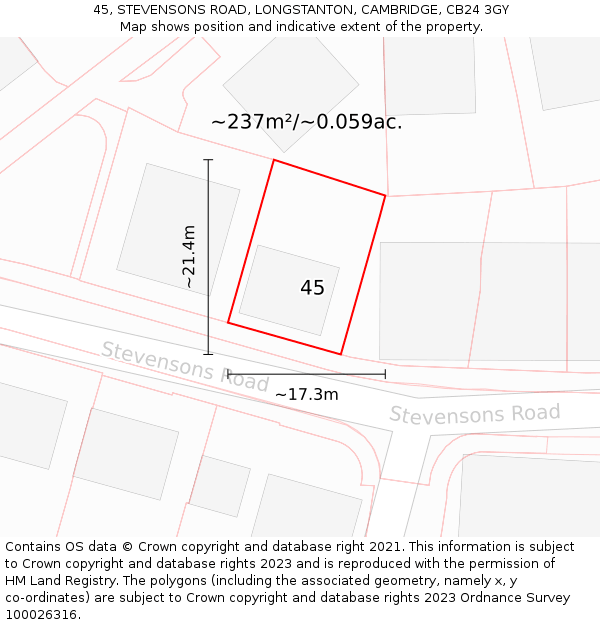45, STEVENSONS ROAD, LONGSTANTON, CAMBRIDGE, CB24 3GY: Plot and title map