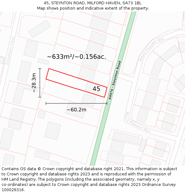 45, STEYNTON ROAD, MILFORD HAVEN, SA73 1BL: Plot and title map