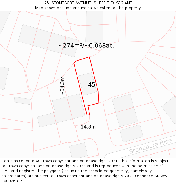45, STONEACRE AVENUE, SHEFFIELD, S12 4NT: Plot and title map