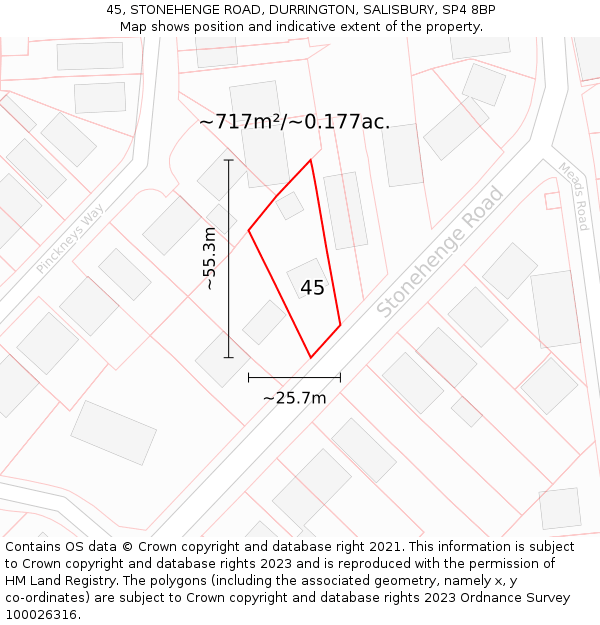 45, STONEHENGE ROAD, DURRINGTON, SALISBURY, SP4 8BP: Plot and title map