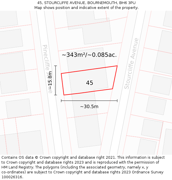 45, STOURCLIFFE AVENUE, BOURNEMOUTH, BH6 3PU: Plot and title map
